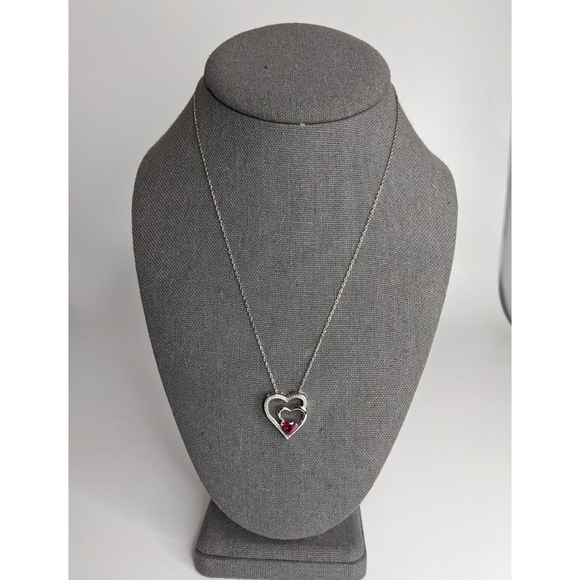 Jewelry - Created Ruby Double Heart Diamond Acc. Pendant 18" Sterling Silver Necklace NWT